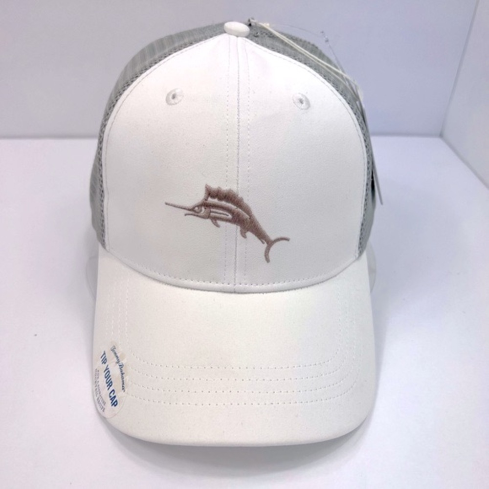 TOMMY BAHAMA CAP HAT, FRONT IS WHITE BACK IS GREY MESH & LOGO ADJ. STRAP, UNISEX